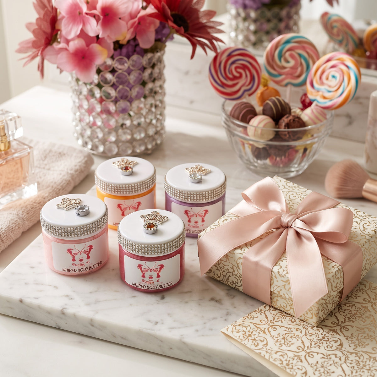 WHIPPED BODY BUTTER 2 oz SAMPLER PACK: PICK 4 -Over 100 scents with bling lid and initial